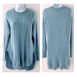 J Crew Womens Cable Knit Tunic Sweater Powder Blue Chunky Wool Blend Sz S